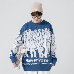 Men's Sweaters Autumn Winter Round Neck Sweater Fun Cartoon Portrait Pullover Top Men Teen Fashion Casual Loose 220830