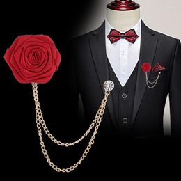-Broches coreanos no noivo pano de casamento arte feita de rosa de roseira rosa broche lapela pin badge tassel cadeia de acessórios de terno masculino