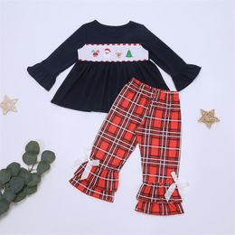 Special Occasions Style Baby Girl Clothes Set Kids Christmas Gifts Embroidery Bodysuit Long Sleeve Lattice Pants Suit For 1-8T Babi Girls 220830