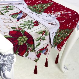 Christmas Decorations Flower Snowman Table Runner Xmas Party Dinner Cloth Cover Merry For Home Navidad