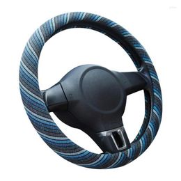 Steering Wheel Covers Car Cover Soft Blue Flax Breathable Anti Skid Better Grip Universal 38cm For Women Men