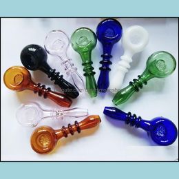 Smoking Pipes 8 Colour Glass Hand Pipes With Snowflake Bowl 4.3" Mini Bubbler Water Pipe Oil Rig Spoon Smoking 43G Drop Delivery 2021 Dhhr1