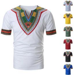 Men's T Shirts 2022 Arrived Folk-Custom T-shirts Men Summer Casual African Print V Neck Pullover Short Sleeve T-shirt Top Blouse Camiseta