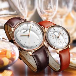 Wristwatches Fantor Brand Fashion Luxury Leather Quartz Pair Watch For Lovers Man Woman Gift Set Couple Watches With Box