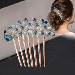 Hair Clips Austrian Peacock Rhinestone Comb Flower Leaf Bridal Crystal Ornaments Jewellery Wedding Elegant Accessories