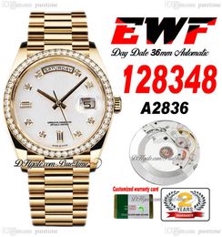 EWF Day Date 128348 A2836 Automatic Unisex Watch Mens Ladies YG Diamonds Bezel MOP Diamond Dial Presidential Bracelet Same Serial Card Super Edition Puretime C3