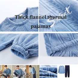 Men's Sleepwear Winter Flannel Pajamas for Men Thick Pajama Male Warm Lovely Panda Lounge Set Casual Plaid Patwork Pijama 220830