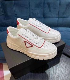 Perfect Fashion Brand Triangle Sporty Leather Sneakers Shoes White Black Enameled-metal Men Rubber Soles Luxury Footwear Comfort Walking EU38-46 BOX