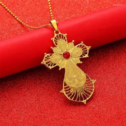 Pendant Necklaces Ethiopian Cross Chain For Women Girls Gold Color Eritrea Jewelry African