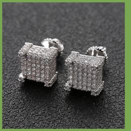 Stud Hip Hop Earrings for Men Gold Silver Iced Out Cz Square Earring with Screw Back Jewellery a111