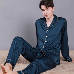 Men's Sleepwear Men Summer Ice Silk Thin Breathable Pyjama Sets Solid Colour s Comfort Satin Male Casual Pijama 220830