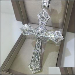 Necklaces Pendant Necklaces 14K Gold Long Diamond Cross Pendant 925 Sterling Sier Party Wedding Pendants Necklace For Women Men Moissanite J