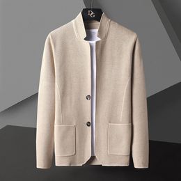 Men's Sweaters Solid Color Cardigan Jacket Men Knit Casual Stand Collar Loose Cardigan Coat Men Korean Khaki Black Gray Big Size Jacket