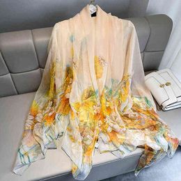 Sarongs 2022 Women Scarf Summer Print Silk Scarves For Lady Shawls Wraps Oversize Female Hijabs Pashmina Foulard Hijabs Long Size Scarfs T220827
