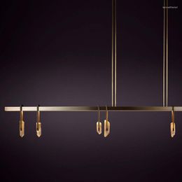 copper chandelier lights Canada - Pendant Lamps Dining Room Lights Modern Luxury Copper Led Strip Nordic Minimalist Designer Bar Table Crystal Long Chandelier