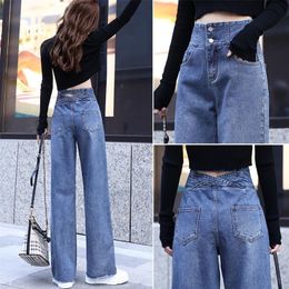 Women's Jeans Wide leg For Women Blue Loose Pants High Waist Casual large size straight pants Boyfriend Straight Mom Streetwear 220830