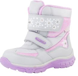 Baby Child Snow Boots Fashion Waterproof For Winter -30 Degrees Girls Genuine Leather Add Wool Toddler Shoes Size 22-25