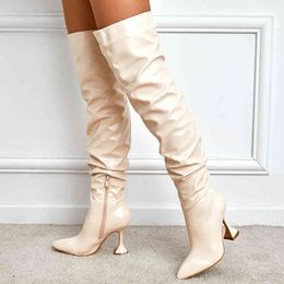 Boots Winter new long boots Women's thin heels pointed heads white high knee slim legs wine cup heel women 35-42 220830