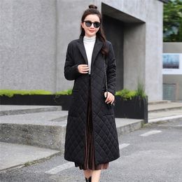 Womens Down Parkas Woman Jacket Belted space cotton diamond plaid Coat down over the Knee Winter Clothing 220830