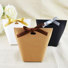 Gift Wrap 5/25 Pcs Blank Kraft Paper Candy Bag Wedding Favours Box Package Birthday Case With Ribbon