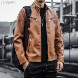 Men's Jackets Men Motorcycle Leather Slim Fit Casual Good Quality Male Autumn Winter Fleece Warm Pu Faux 5 L220830