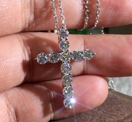 925 Sterling Silver Necklaces Full Round Cut White Topaz CZ Diamond Cross Pendant Party Popular Women Clavicle Necklace Gift