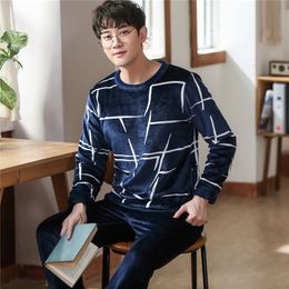 Men's Sleepwear Winter Thicken Warm Soft Flannel Pyjamas Men Long sleeved Pijama Couple Homme Nightwear Cardigan Pyjamas 220830