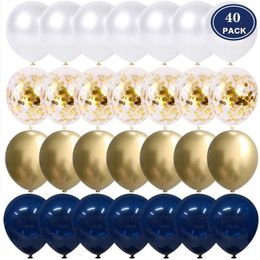 Christmas Decorations 20 40pcs 10inch Ink Blue Balloon Set Metal Gold White Pearl Balloons Baby Shower Birthday Party Confetti Ballon DecorGlobos 220829