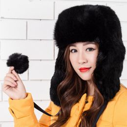 Berets MZ248 Women Winter Hat Solid Black Grey White Ladies Bomber Hats Caps Warm Russian Ushanka Fur For