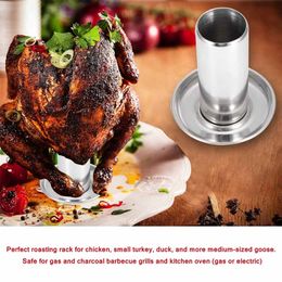 BBQ Tools Accessories Roast Chicken Holder Stainless Steel Upright Roaster Rack Barbecue Stand Roasting Tool Tray Grilled Grill Removable 220830