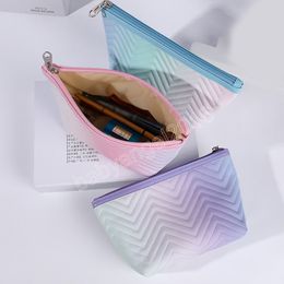 Gradient Colour PU Zipper Women Cosmetic Bag Waterproof Big Capacity Make Up Pouch Storage Bag Fashion Travel Portable Wash Bags