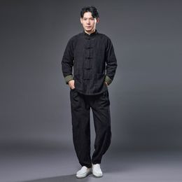 Asian ethnic Clothing Chinese Traditional costume Autumn outfit Oriental streetwear Men's Tang Suit Retro Two Piece Set Apparel