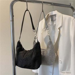 Evening Bags Fashion Rhinestones PU Leather Shoulder Handbags For Women Pearl Underarm Purses Birthday Party Present