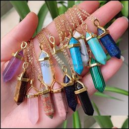 Pendant Necklaces Wholesale Reiki Healing Crystal Stone Pendant Chakra Rose Tiger Eye Gold Choker Necklaces Energy Pendants Nanashop Dh3Kl