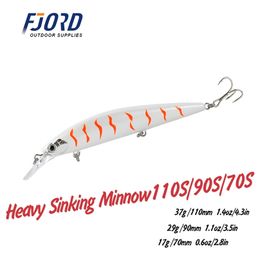 Fishing Hooks FJORD 110mm 37g 90mm 29g 70mm 17g Heavy Sinking Minnow Fishing Lures Seawater Long Casting Fishing Accessories Artificial Bait 220830