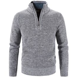 Men's Sweaters Winter Men's Fleece Thicker Sweater Half Zipper Turtleneck Warm Pullover Quality Male Slim Knitted Wool Sweaters for Spring 220830