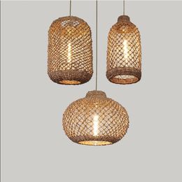 Handmade Rattan Chandelier Lamps Creative Personality Retro Restaurant Bar Country Asia Style Pendant Lamp Dining E27 Hanging lamp