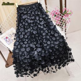 Skirts Smlinan Summer Mesh Pleated A Lien Long Women Fashion Elastic High Waist Casual Tulle Female Harajuku White 220830