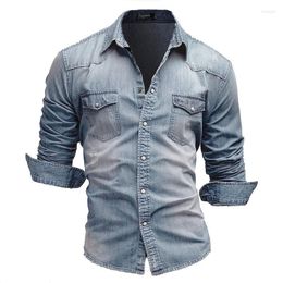 Men's T Shirts Mens Spring Autumn Denim Shirt T-shirts Long Sleeve Button-Down Vintage Fashion Snap Up Tops Casual Cowboy Tee320M