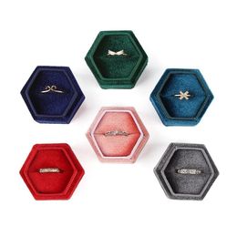Hexagon Shape Velvet Jewelry Ring Box Small Storage Case Holder Wedding Ring Display Boxes for Girls Women Gift Earrings Packaging