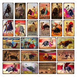 Metal Painting Heroic Bullfighting Dance Retro Tin Sign Metal Wall Decoration Metal Poster Plaque Living Room Home Decoration T220829
