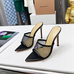 Gianvito Rossi Sandali in pelle a rete Donna Designer di lusso Pantofole da donna Calzature di moda sexy Calzature di alta qualità in vera pelle Scarpe con tacco alto
