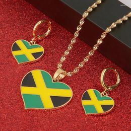 Pendant Necklaces Jamaica Heart Map National Flag Earrings Jewelry Jamaican Gifts