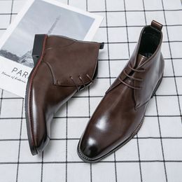Ankle Boots British Men Shoes Solid Colour PU Classic Desert Lace Comfortable Fashion Casual Street Versatile AD