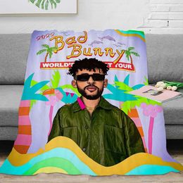 Custom With Logo 3D Printed Accessories Blanket Design Cartoon Painting Polyester Bad Bunny Sublimation Fleece Travel Throw Blanket for unisex