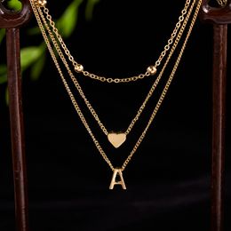 New Multi-layer Tiny Small Heart Initial Letter Necklace Women Vintage Gold Color Alphabet Clavicle Chain Choker Jewelry Gifts