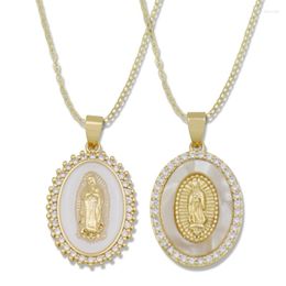 Chains Rolling Opal Stone Virgin Mary Necklace For Protection Catholic Escapular Jewelry CZ Amulet Pendant Virgen De Guadalupe