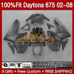 Injection mold Fairings For Daytona 675 675R 02 03 04 05 06 07 08 black matte blk Bodys 148No.25 Daytona675 Daytona 675 R 2002 2003 2004 2005 2006 2007 2008 OEM Fairing Kit