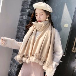 Fur ball scarf womens winter small fresh cashmere scarf warm solid Colour scarf