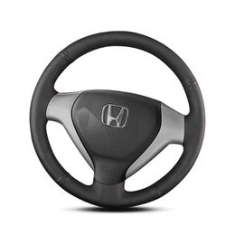 custom black leather hand sewn steering wheel cover For Honda old fit